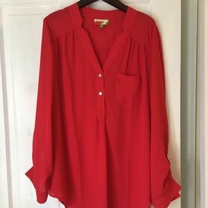 ModCloth Red Drapey Blouse with Cuffs